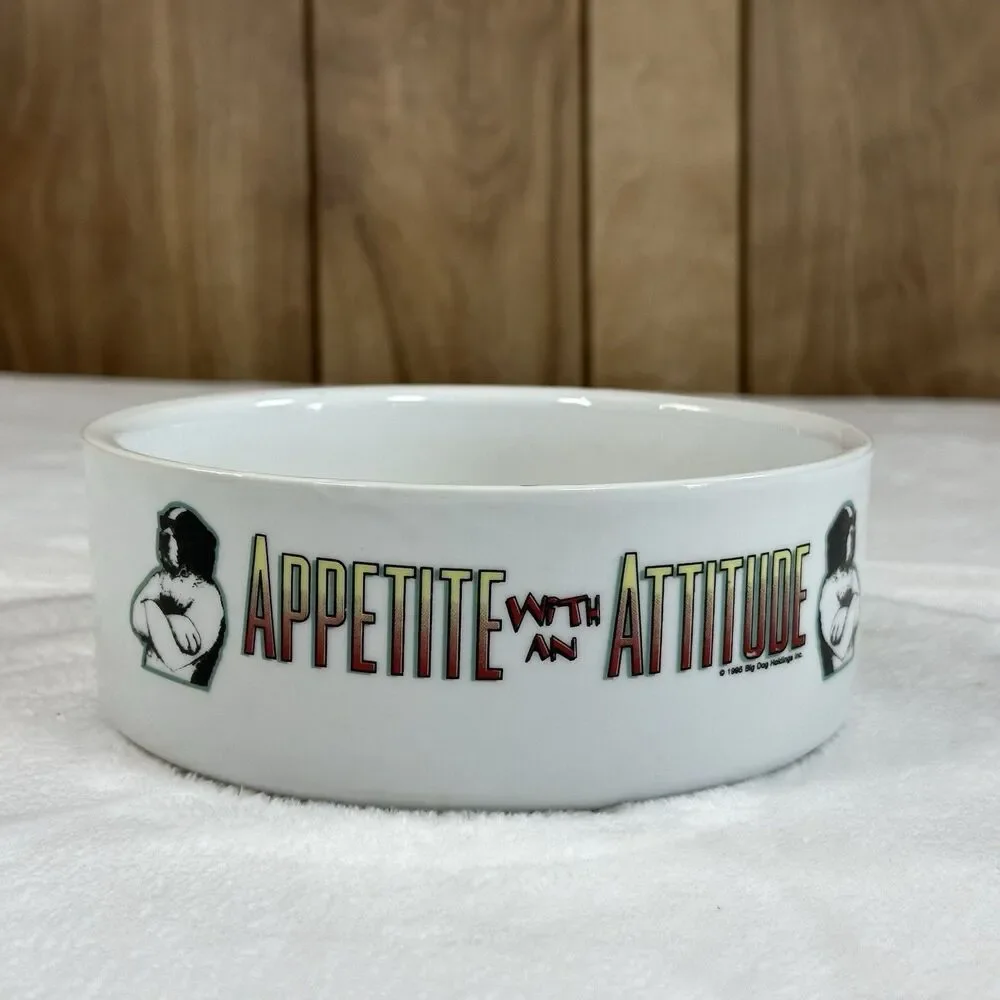 Vintage Big Dogs Dog Bowl Appetite With An Attitude 1995 Ceramic Bulldog Dish‎